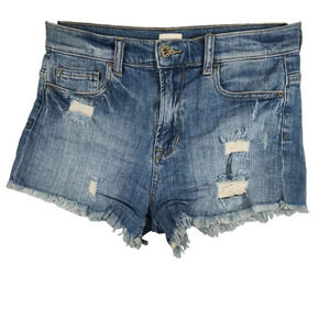 Sneak Peek High Rise Ripped Denim Cut Off Booty Shorts Women Size S Raw Hem